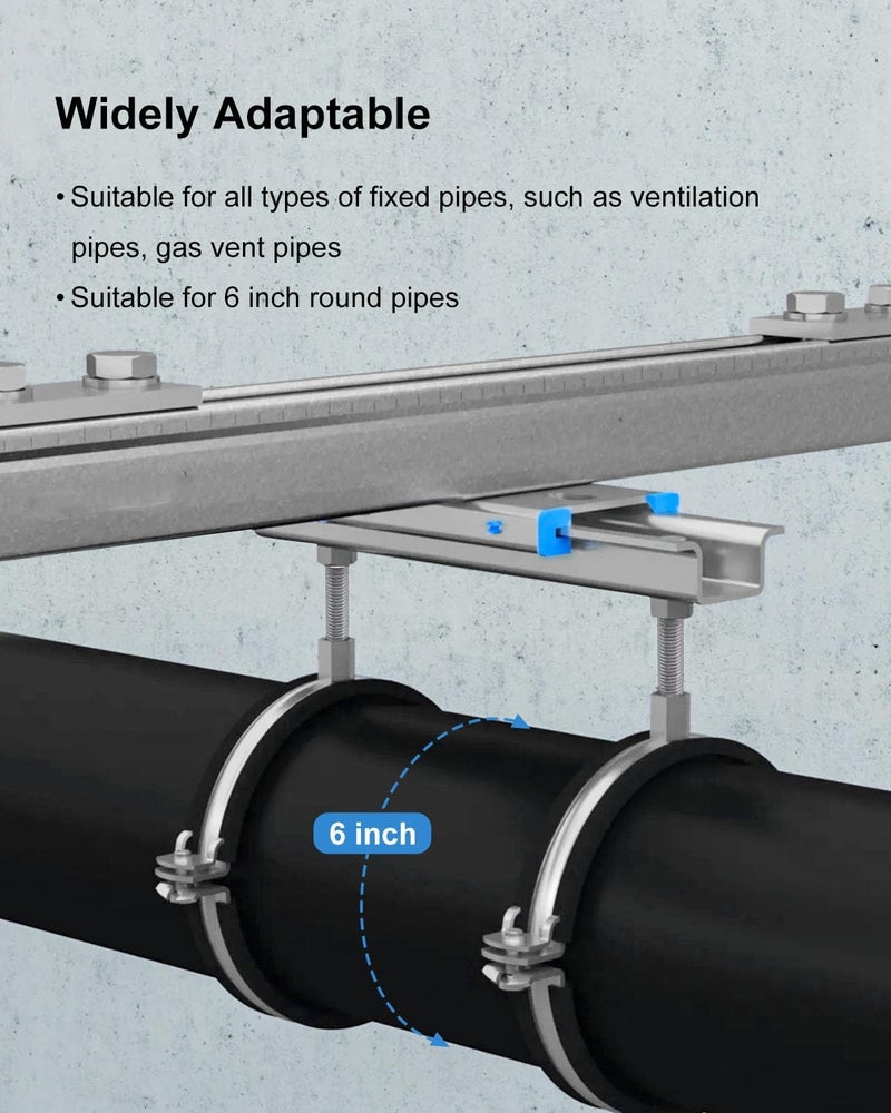 GRSVDF 2 Pcs 6 Inch Adjustable Pipe Bracket, Split Ring Pipe Hanger, Heavy Duty B Vent Wall Strap Round Gas Vent Strap, Chimney Support Mount with Mounting Screws Anti-Slip Pads - Image 2